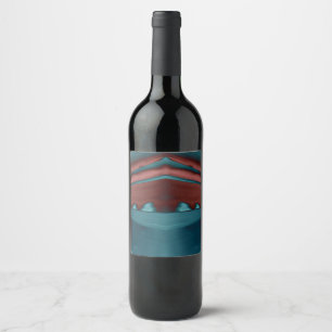 Cool, trendy futuristic artwork in red and blue wine label