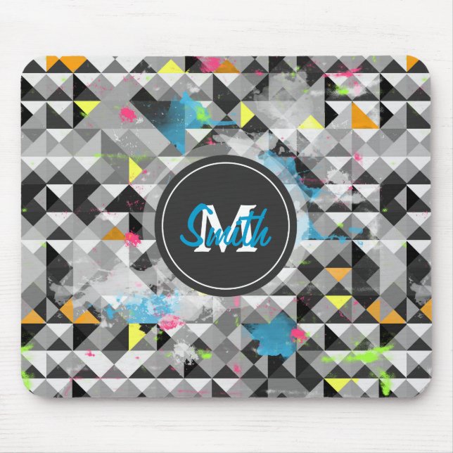 Cool trendy geometric monogram triangles pattern mouse mat (Front)