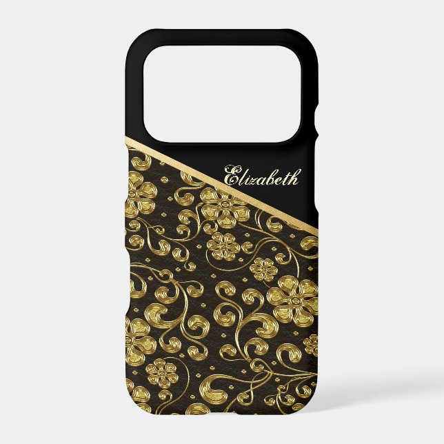 Cool Trendy Gold Black Flowers-Personalised (Back)