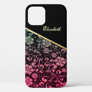 Cool Trendy Gold Black Flowers-Personalised iPhone 12 Case