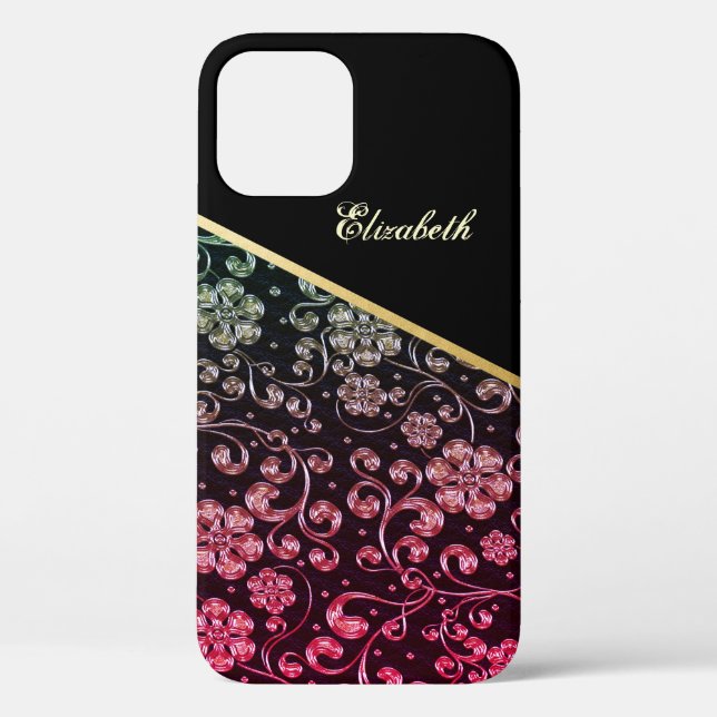 Cool Trendy Gold Black Flowers-Personalised  Case-Mate iPhone Case (Back)