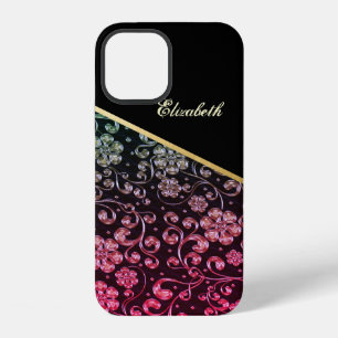 Cool Trendy Gold Black Flowers-Personalised iPhone 12 Case