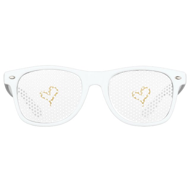 Cool  Trendy Gold Glitter Heart Retro Sunglasses (Front)
