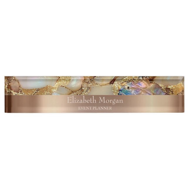 Cool Trendy Gold Glitter Pearl Marble Nameplate (Front)
