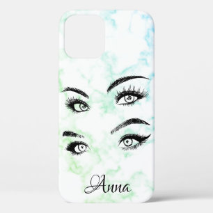 Cool Trendy Green Marble, Eyes iPhone 12 Case