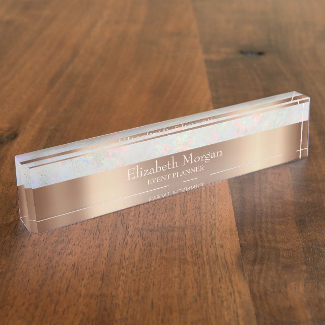 Cool Trendy Holographic Rose Gold Nameplate (Side)