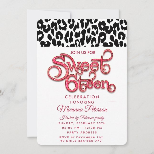  Cool Trendy  leopard typography sweet 16  Invitation (Front)