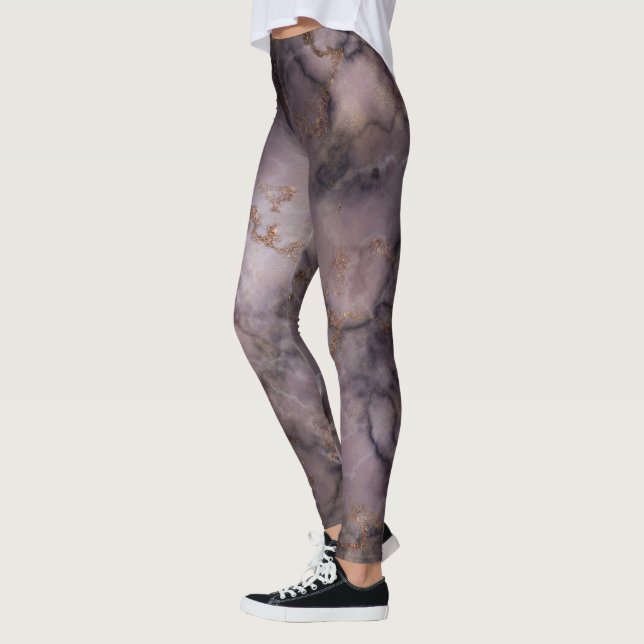 cool trendy marble accent face pattern gold brown leggings (Left)
