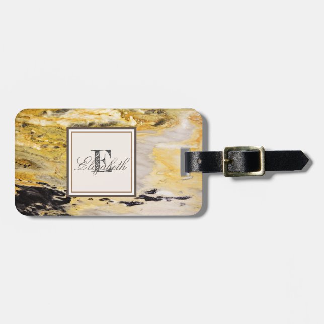 Cool Trendy  Marble Texture, Monogram-Personalised Luggage Tag (Front Horizontal)