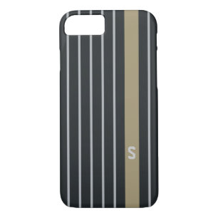 Cool trendy masculine black grey stripes monogram iPhone 8/7 case