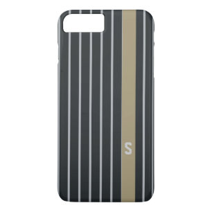 Cool trendy masculine black grey stripes monogram iPhone 8 plus/7 plus case