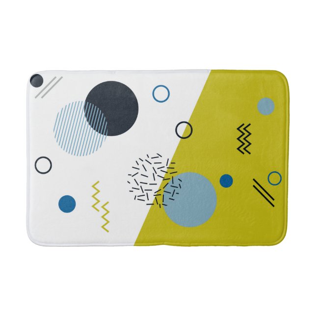 Cool, trendy, modern, Memphis green blue geometric Bath Mat (Front)