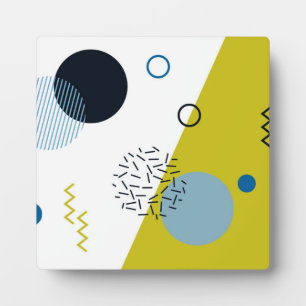 Cool, trendy, modern, Memphis green blue geometric Plaque