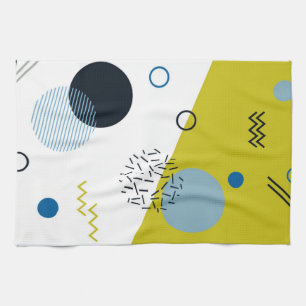 Cool, trendy, modern, Memphis green blue geometric Tea Towel