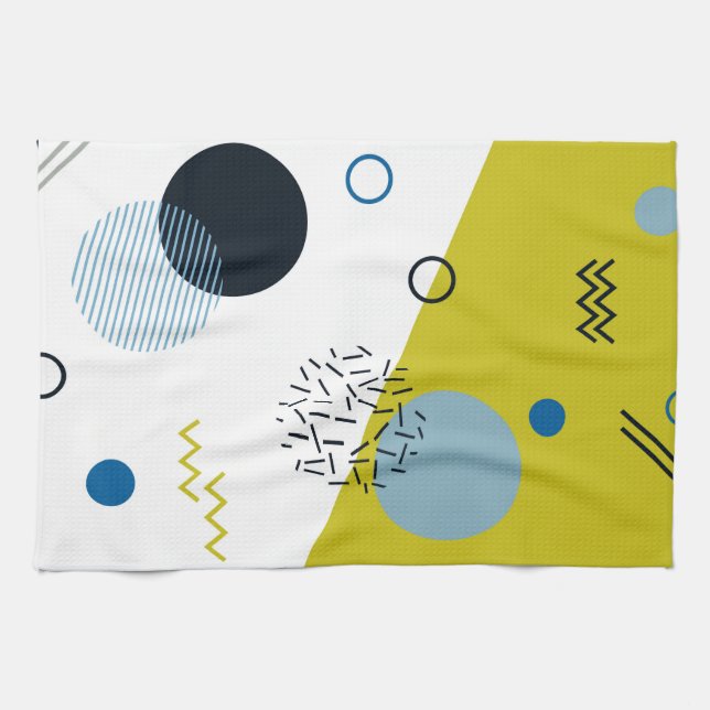 Cool, trendy, modern, Memphis green blue geometric Tea Towel (Horizontal)