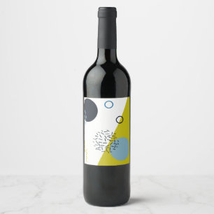Cool, trendy, modern, Memphis green blue geometric Wine Label