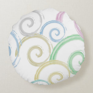 Cool, trendy, modern wave water colour brushes round cushion