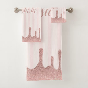 Cool Trendy Pink Glitter Bath Towel Set