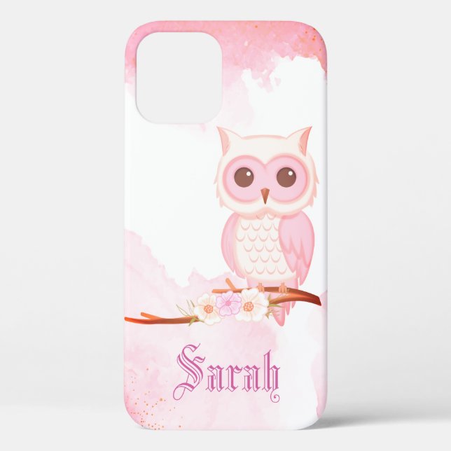 Cool Trendy Pink Owl Case-Mate iPhone Case (Back)