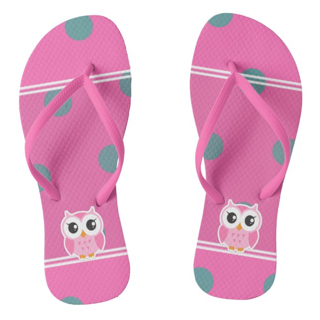 Cool Trendy Polka Dots With Cute Owl Flip Flops (Footbed)