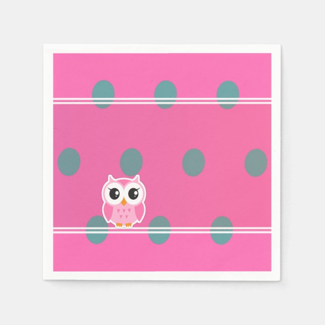 Cool Trendy Polka Dots With Cute Owl Napkin (Front)
