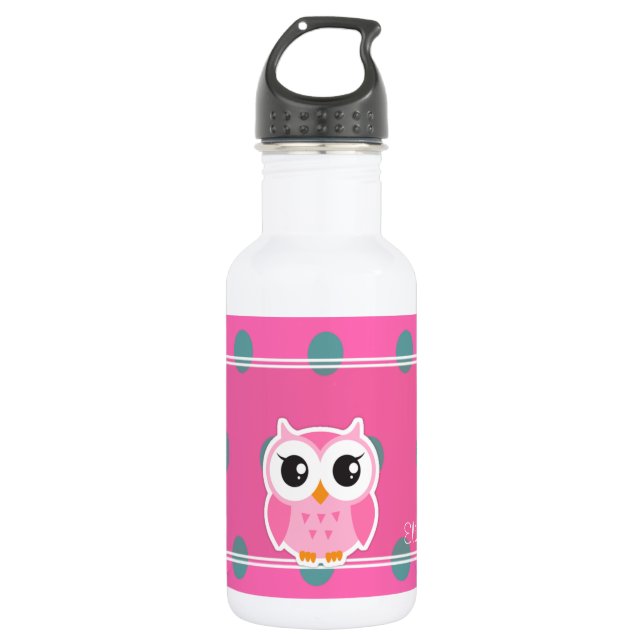 Cool Trendy Polka Dots With Cute Owl-Personalised 532 Ml Water Bottle (Front)
