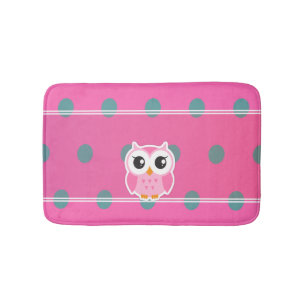 Cool Trendy Polka Dots With Cute Owl-Personalised Bath Mat