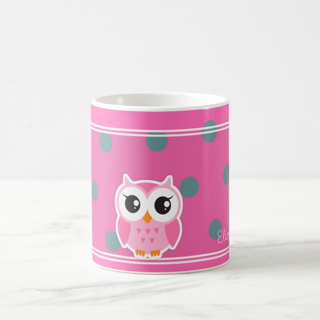 Cool Trendy Polka Dots With Cute Owl-Personalised Coffee Mug (Center)