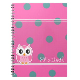 Cool Trendy Polka Dots With Cute Owl-Personalised Notebook