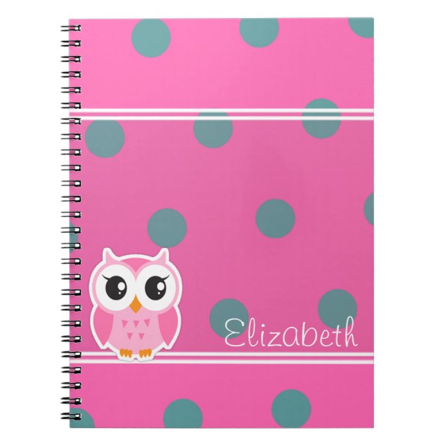 Cool Trendy Polka Dots With Cute Owl-Personalised Notebook (Front)