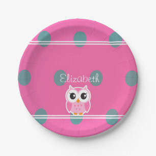 Cool Trendy Polka Dots With Cute Owl-Personalised Paper Plate