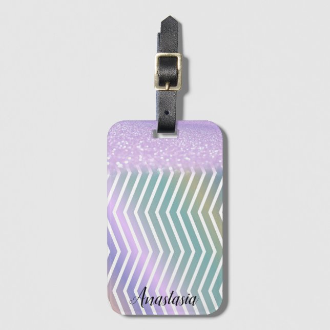 Cool Trendy Purple Glitter Luggage Tag (Front Vertical)