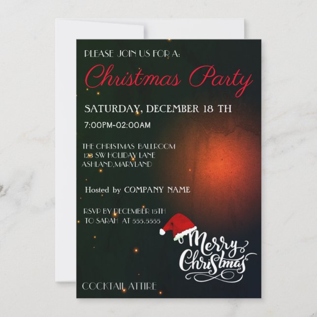 Cool, Trendy Santa Hat, Black Christmas Invitation (Front)