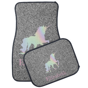 Cool Trendy Silver Holographic Unicorn Car Mat