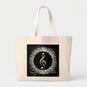 Cool trendy sparkles glitter dust  treble clef large tote bag