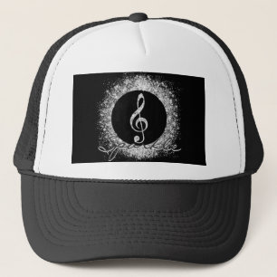 Cool trendy sparkles glitter dust treble clef trucker hat