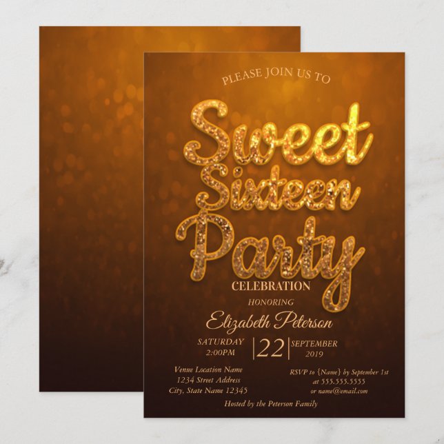 Cool Trendy Sweet 16 Party Invitation (Front/Back)