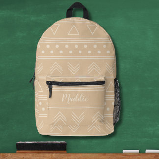 Cool Trendy Tan Mudcloth Monogram Name Printed Backpack