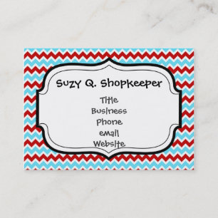Cool Trendy Teal Turquoise Red Chevron Zigzags Business Card