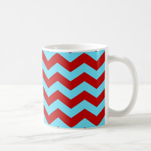Cool Trendy Teal Turquoise Red Chevron Zigzags Coffee Mug