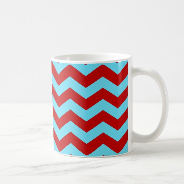 Cool Trendy Teal Turquoise Red Chevron Zigzags Coffee Mug (Right)