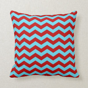 Cool Trendy Teal Turquoise Red Chevron Zigzags Cushion