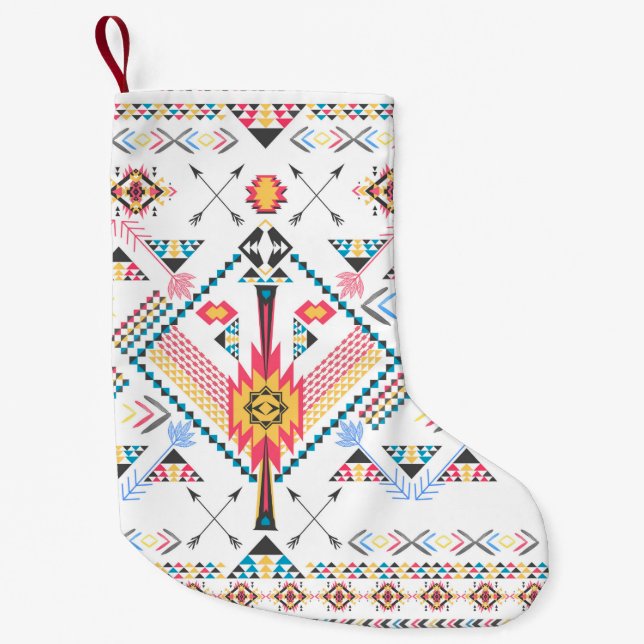 Cool trendy tribal ethnic geometric pattern small christmas stocking (Front)
