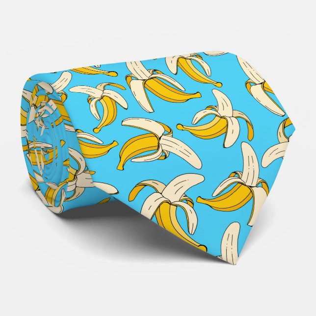 Cool Trendy Tropical Banana Pattern Turquoise Tie (Rolled)