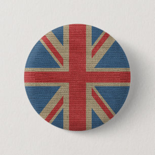 Cool trendy U.K. Union Jack Flag burlap texture 6 Cm Round Badge