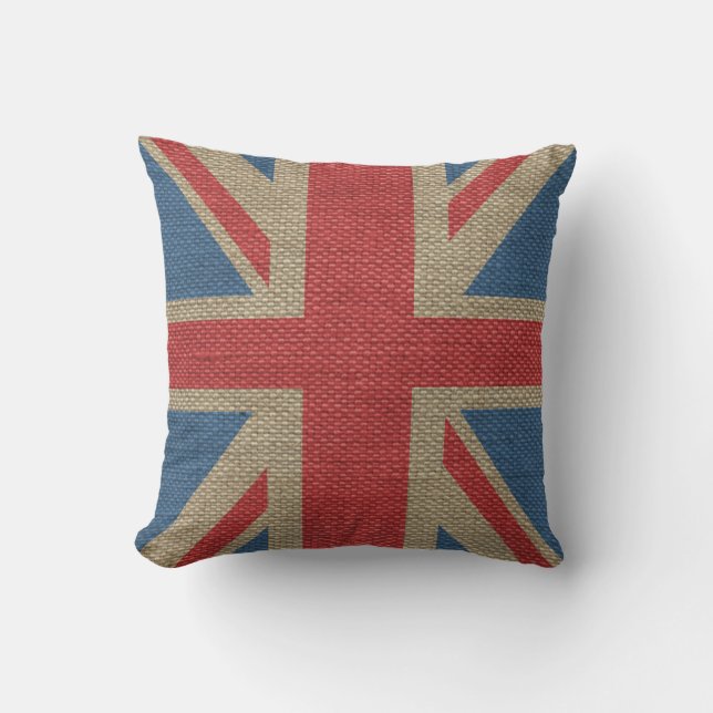 Cool trendy U.K. Union Jack Flag burlap texture Cushion (Front)
