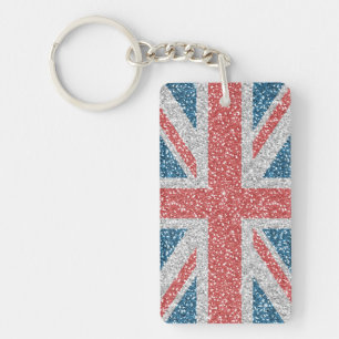 Cool trendy U.K. Union Jack flag faux glitter Key Ring