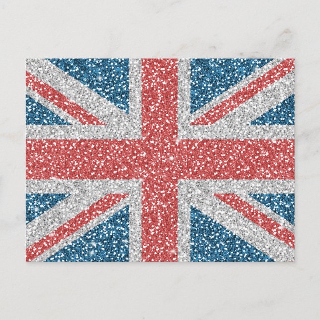 Cool trendy U.K. Union Jack flag faux glitter Postcard (Front)