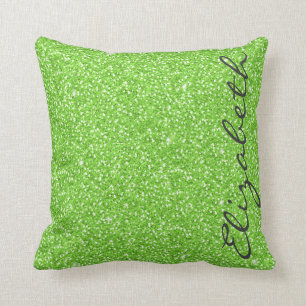 Cool trendy vibrant neon green faux glitter cushion