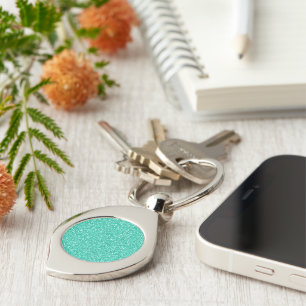 Cool trendy vibrant neon light blue faux glitter key ring